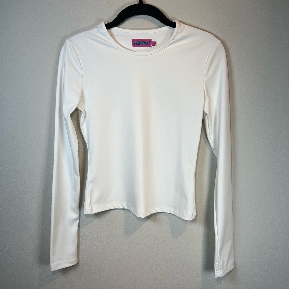 Edikted Long Sleeve Shirt Top White Round Neck Stretch Soft Basic Women's Medium